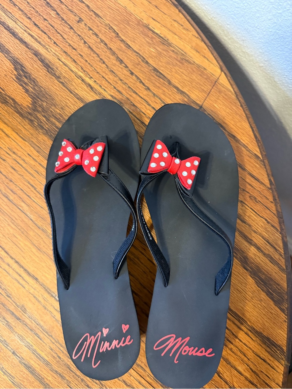 Disney Minnie Mouse Black Flip Flops with Red Polka Dot Bows